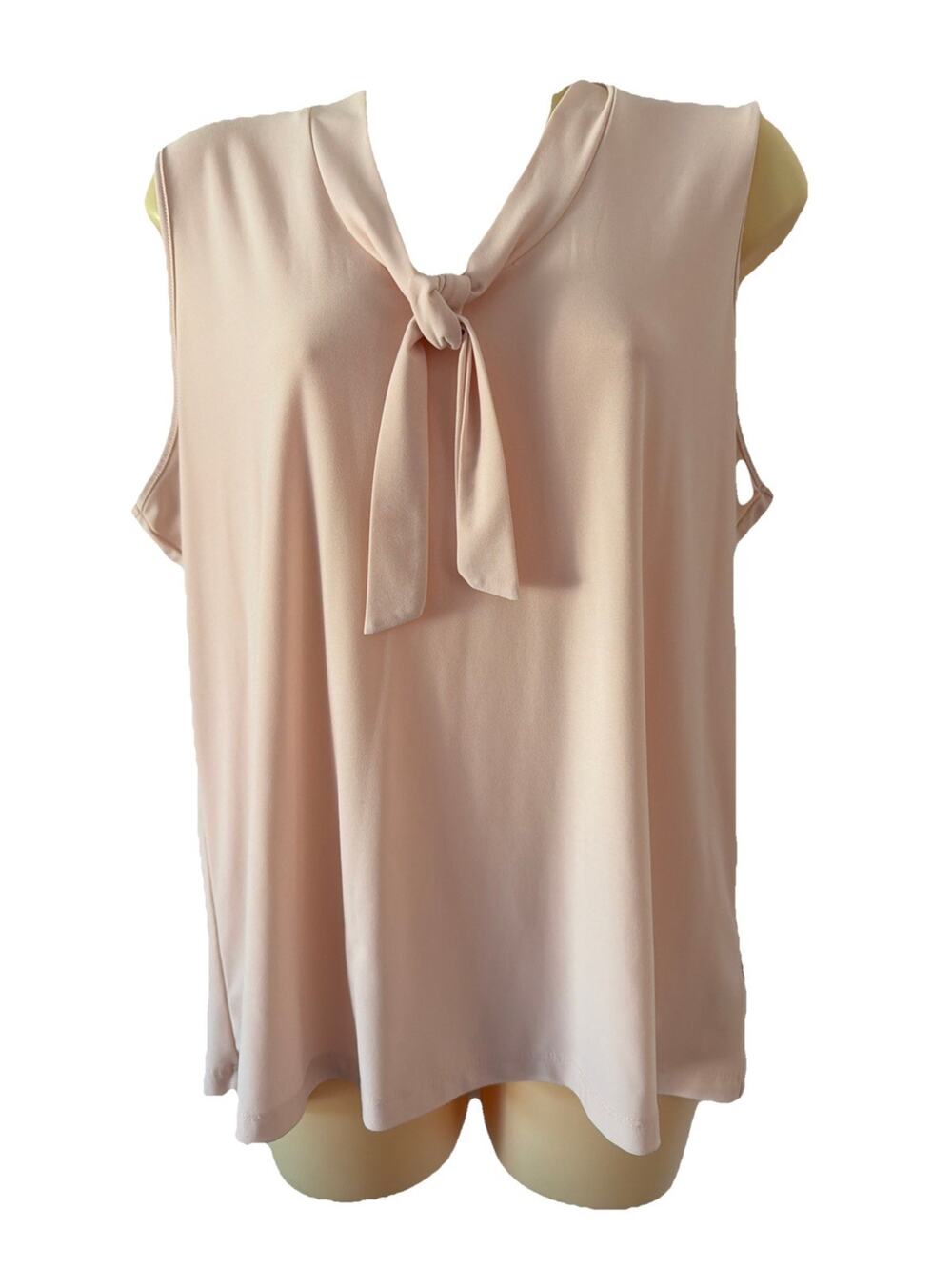 Anne Klein Blush Pink Knit Blouse Top Sleeveless Tie Neck Size Large